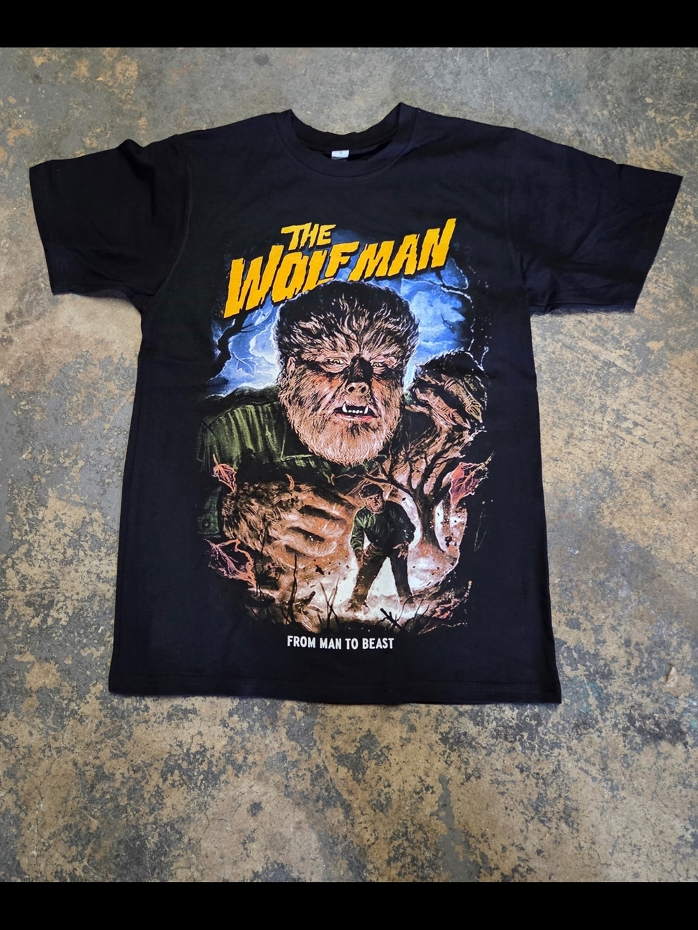 Black 'The Wolf Man' Graphic Tee - Classic Horror Men's Shirt